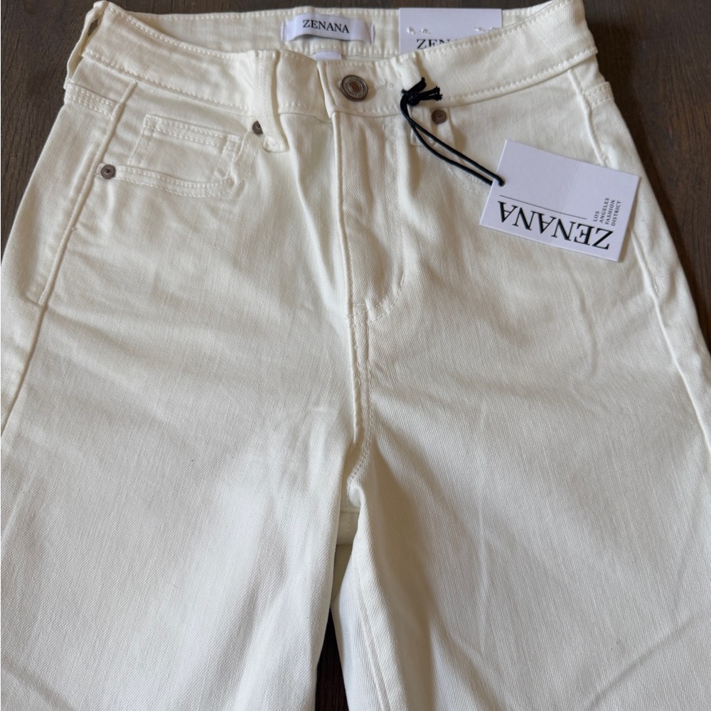 ZENANA Cream/ White High-Rise Wide Leg  cropped jeans